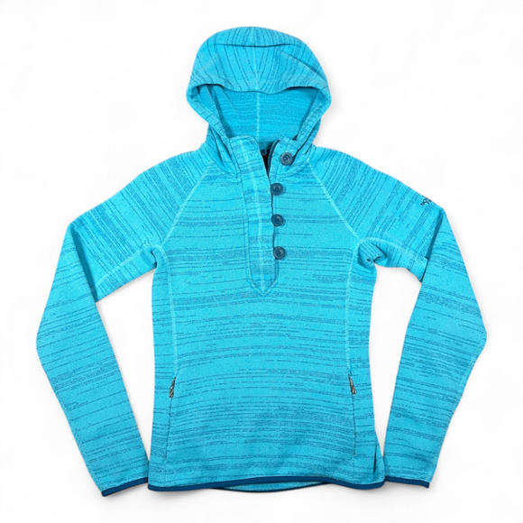 North Face Sweater Womens SMALL Blue Hoodie Henley Outdoor Fleece Raglan - Picture 1 of 10